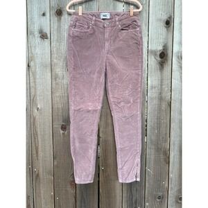 Paige Corduroy Pants High Rise Skinny‎ Ankle Zip Mauve Size 29